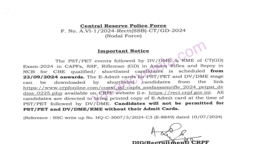 SSC GD PET/PST Admit Card 2024